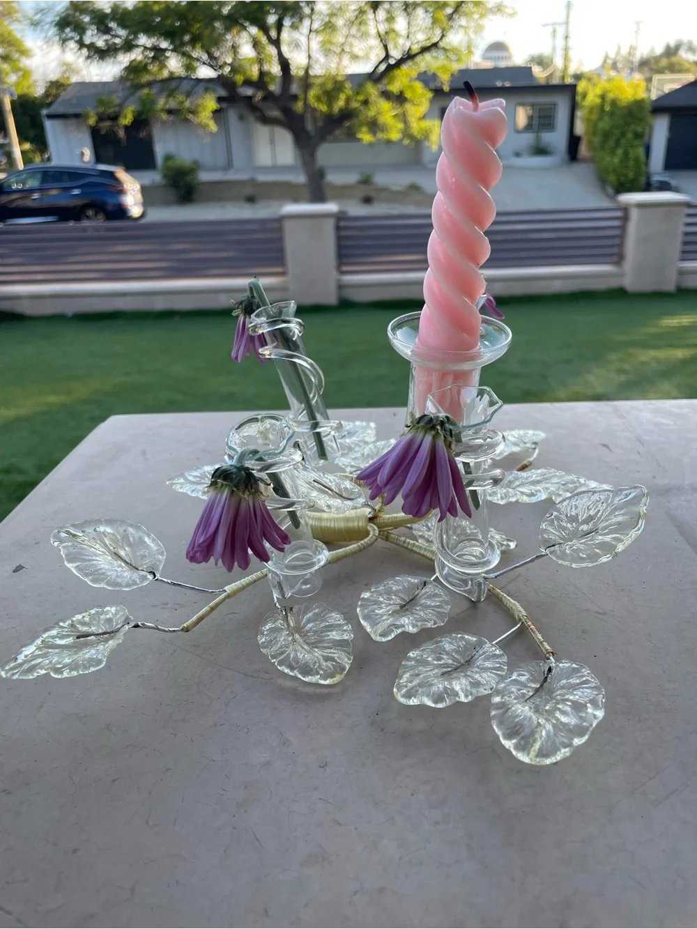 Vintage Murano Style Glass Flower Candelabra Centerpiece Venetian Epergne Tussie